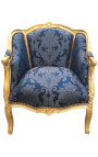 большой kресло Louis XV стиль кабриолет синего атласа основания "Гоблины", золочение