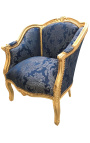 Big bergere Sessel Louis XV Stil blau "Rebellen" satine stoff und gold holz