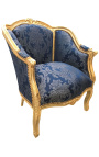 Big bergere armstoel Louis XV stijl blauw "Gobelins" satinweefsel en gouden hout