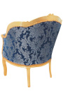 Big bergere armstoel Louis XV stijl blauw "Gobelins" satinweefsel en gouden hout