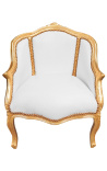 Bergere Foteh Louis XV stil bijela koža i zlatno drvo - 1