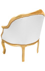 Bergère de style Louis XV tissu simili cuir blanc et bois doré - 17