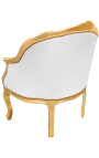 Křeslo Bergere ve stylu Louis XV bílá koženka a zlaté dřevo