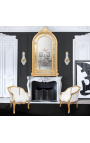 Fotel Bergere w stylu Ludwika XV, biała skóra i złote drewno