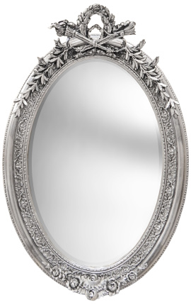 Sehr großer vertikaler ovaler Barockspiegel aus Silber