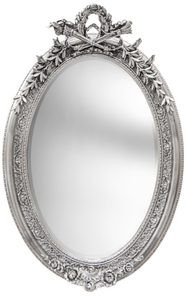 Mycket stor silver vertikal oval barockspegel