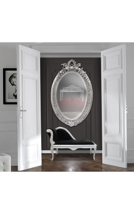 Très grand miroir baroque ovale argenté vertical