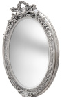 Meget stort sølv vertikalt ovalt barokkspeil