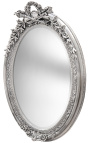 Très grand miroir baroque ovale argenté vertical