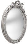 Zelo veliko srebrno navpično ovalno baročno ogledalo