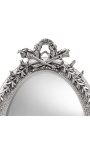 Very large silver vertical oval baroque mirror