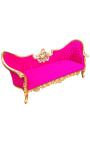 Barroco Napoleón III medallón sofá tela fuchsia terciopelo y madera de oro