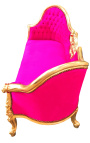 Barroco Napoleón III medallón sofá tela fuchsia terciopelo y madera de oro