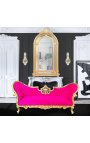 Baroque Napoleon III medallion sofa fabric fuchsia velvet and gold wood