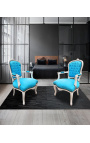 Barocker Sessel aus türkisfarbenem Samtstoff im Louis-XV-Stil und weißem Holz