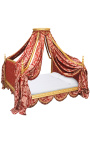 Barock canopy säng med guld trä och rött "Gobelins" satine tyg