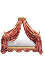 Lit Baroque Royal à baldaquin tissu "Gobelins" rouge et bois doré