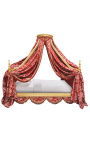 Baroque canopy bed with gold wood and red "Gobelins" satine fabric