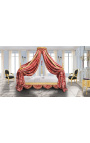 Barokní střešní postel s zlatým dřevem a červeným "Hráči" satinová tkanina