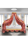 Baroková posteľ s zlatým drevom a červeným "Gobelíny" satínová tkanina
