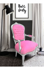 Baroque armchair of Louis XV style pink (rose) and silvered wood