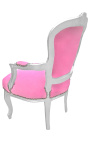 Бароков фотьойл от розово (розово) и посребрено дърво в стил Луи XV