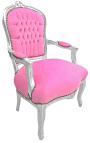 Barocker Sessel aus rosa (rosafarbenem) und versilbertem Holz im Louis-XV-Stil