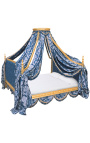 Barock Baldachin Bett mit Goldholz und Bleu "Rebellen" satingewebe