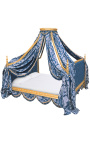 Barock Baldachin Bett mit Goldholz und Bleu "Rebellen" satingewebe