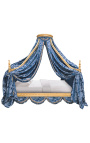 Cama de dossel Royal Baroque em tecido "Gobelins" azul e madeira dourada