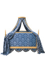 Cama de dossel Royal Baroque em tecido "Gobelins" azul e madeira dourada