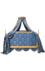 Llit amb dosser reial barroc de teixit "Gobelins" blau i fusta daurada