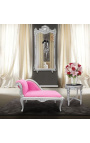 Louis XV chaise longue roze fluwelen stof en zilverhout