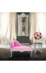 Louis XV Chaiselongue aus rosa Samtstoff und silbernem Holz