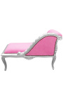 Louis XV chaise longue roze fluwelen stof en zilverhout
