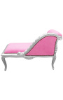 Méridienne de style Louis XV tissu rose et bois argent - 16