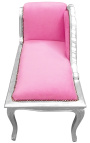 Louis XV Chaiselongue aus rosa Samtstoff und silbernem Holz