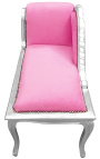 Louis XV Tela de terciopelo rosa de chaise longue y madera de plata - 15