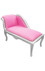 Louis XV Chaiselongue aus rosa Samtstoff und silbernem Holz