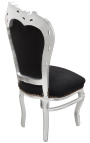 Silla barroca rococo estilo terciopelo negro y madera de plata