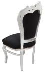 Cadeira estilo barroco rococó tecido de veludo preto e madeira prateada