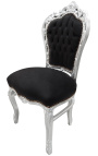 Barocker Rokoko-Stuhl im Stil von schwarzem Samt und silbernem Holz