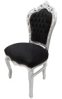 Chaise de style Baroque Rococo tissu velours noir et bois argenté