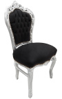 Barocker Rokoko-Stuhl im Stil von schwarzem Samt und silbernem Holz