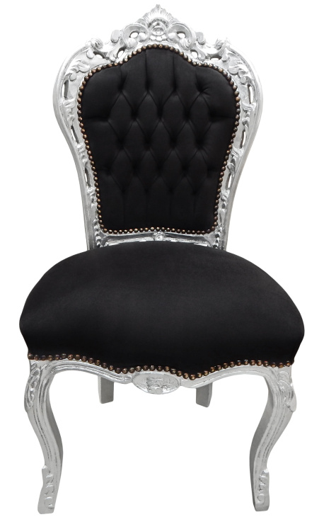 Barokový rokoko štýl stoličky čierny samet a strieborné drevo