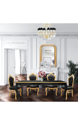 Barok stoel in rococostijl zwart kunstleer en goudkleurig hout