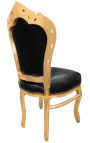 Sedia in stile barocco rococò tessuto in similpelle nera e legno oro