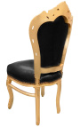 Barok stol i rokoko stil sort kunstlæder og guld træ