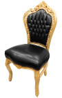 Stuhl im Barock-Rokoko-Stil aus schwarzem Kunstleder und goldenem Holz