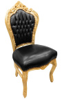Stuhl im Barock-Rokoko-Stil aus schwarzem Kunstleder und goldenem Holz